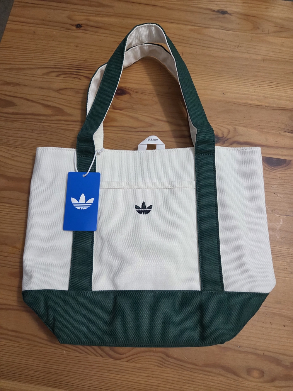 adidas Originals White & Dark Green Canvas Tote Bag